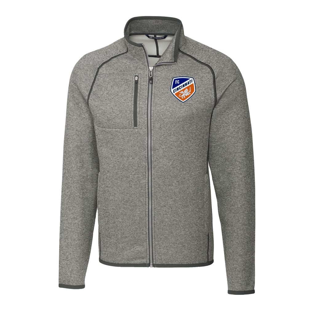  FC Cincinnati Cutter & Buck Mainsail Sweater-Knit Full-Zip Jacket - Heather Gray